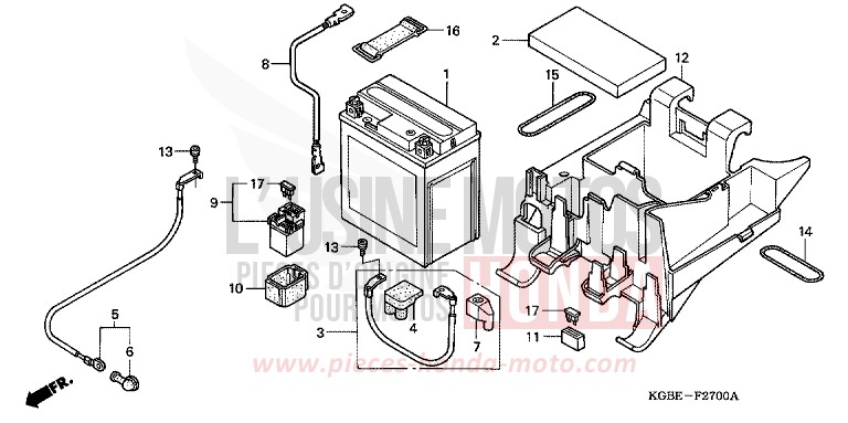 BATTERIE de Shadow VT125C MYSTERY RED METALLIC (R231) 2001